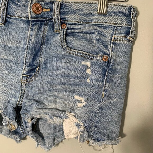 American Eagle hi-rise shortie distressed cutoff cotton stretch denim jean short - Picture 3 of 11